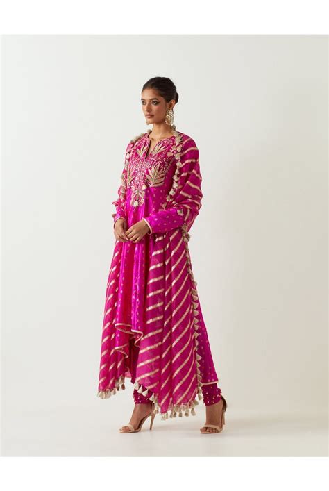 HOT PINK EMBROIDERED ANARKALI AND CHURIDAR WITH ORGANZA DUPATTA | The Mahal
