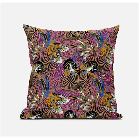 HomeRoots 18” Magenta Gold Tropical Suede Throw Pillow in the Throw ...