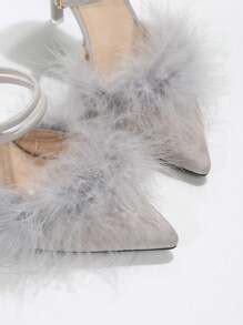 Women's Furry Pointed Toe High Heel Mules, European & American Style ...