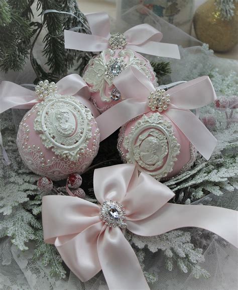 Vintage Pink Christmas Ornaments with Bows