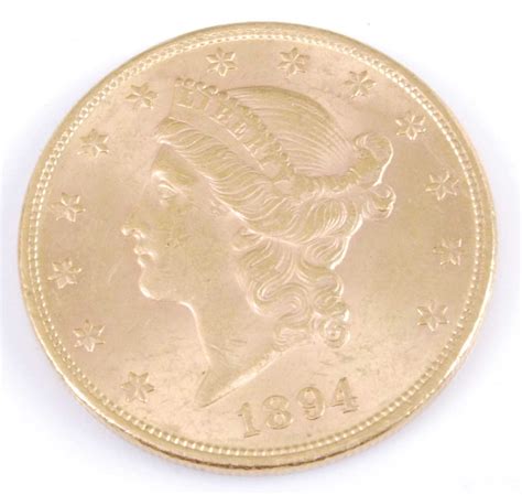 United States of America, 1894 gold 20 dollar coin, obv; Liberty head ...
