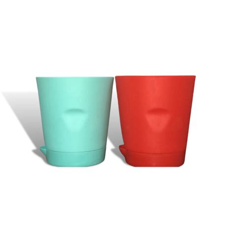 5-Inch Regal Self Watering Round Pot Set of 2/4- Color Red & Cyan - Pr ...