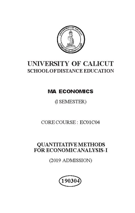 Quantitative Methods for Economic Analysis-I (EC01C) Study Material ...
