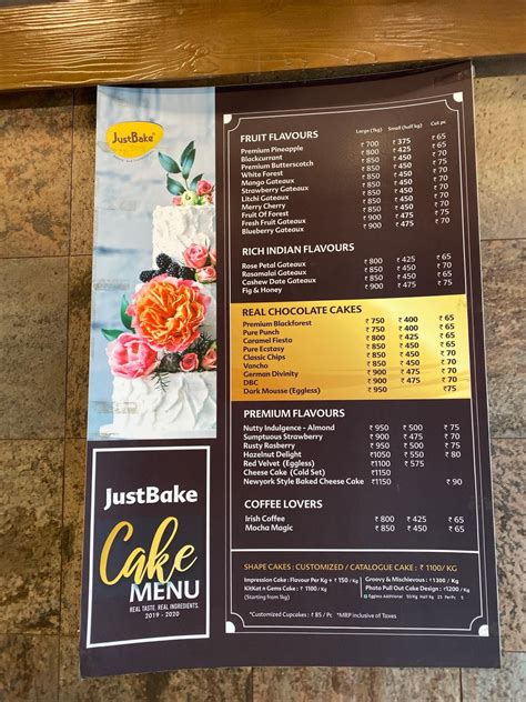 Menu at Just Bake Pai Layout, Bengaluru