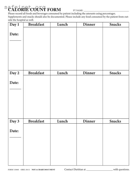Blank Calorie Count Form ≡ SafeInet
