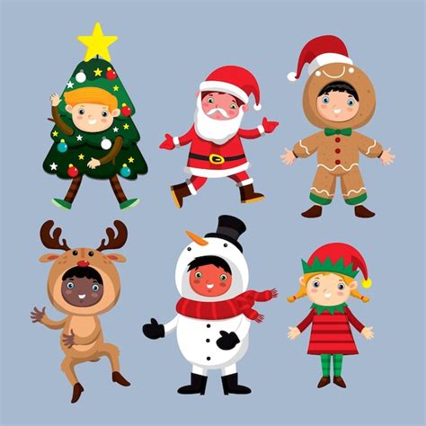 A series of characters including santa santa and santa | Premium Vector