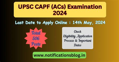 UPSC CAPF (ACs) Examination 2024 for 506 Posts: Apply Online