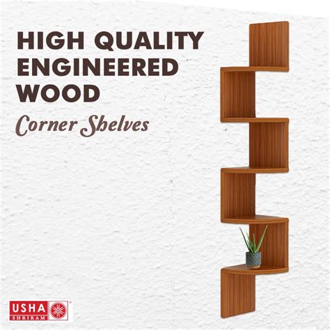 USHA SHRIRAM 5 Tier Corner Wall Shelf | Engineered Wood | Teak Natural ...