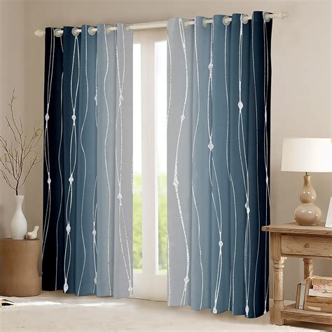 Erosebridal Navy Blue and Grey Blackout Curtains Men Abstract Aesthetic ...