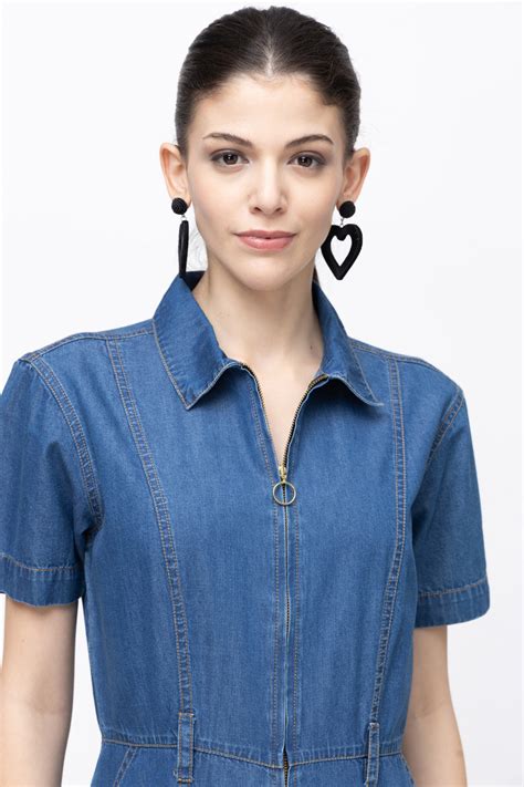Women's Denim Cargo Utility Jumpsuit with Front Zipper – 7OUNCE