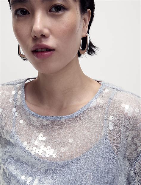 Buy Sequin Round Neck Blouse at Marks & Spencer