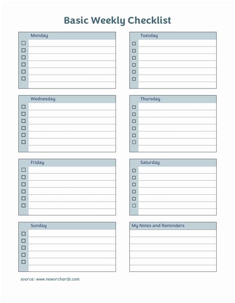 Free Printable Weekly Checklist 的图像结果