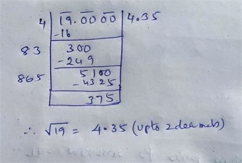 sq root of 19 by long division methods - Brainly.in