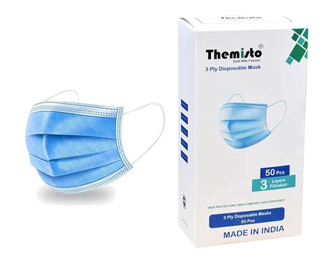 THEMISTO Unisex 50 Pcs 3 Ply Protective Face Mask, Certified, Melt ...