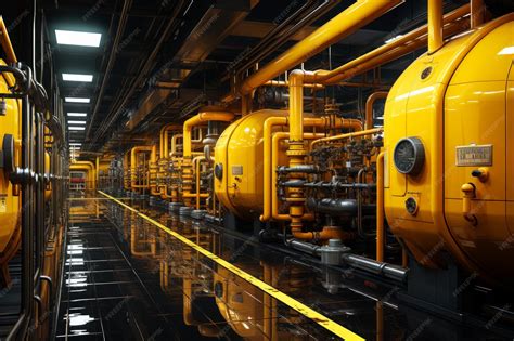 Premium Photo | Food factory interior yellow pipes an equipment inside ...