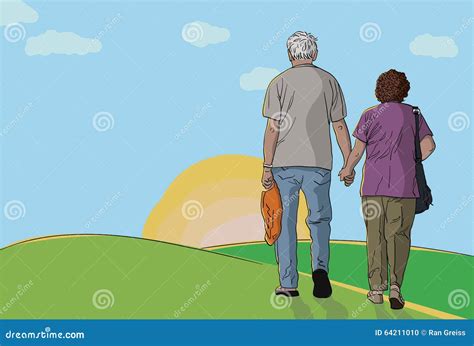 Elderly Couple Walking Together Stock Vector - Illustration of concept, drawing: 64211010