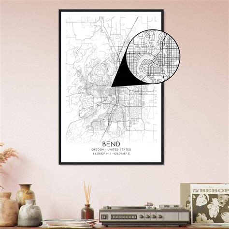 Bend Oregon Map Poster, Modern Home Decor Wall Art Print - Custom Maps ...