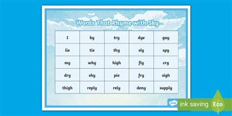Words That Rhyme with Sky Word Mat (teacher made) - Twinkl