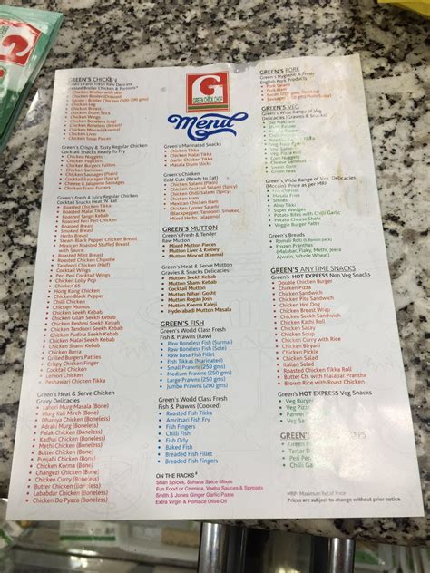 Menu at Green Chick Chop, Delhi, 100