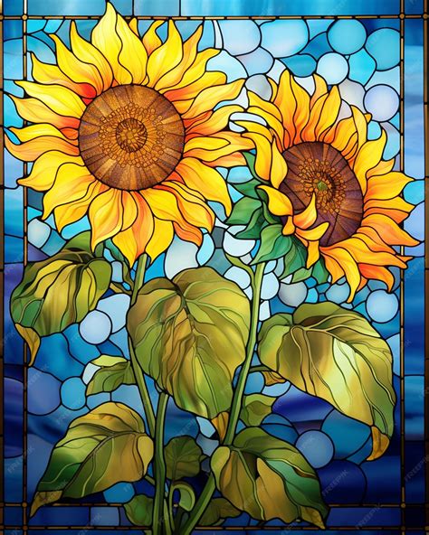 Two Large Sunflowers in Stained Glass | Premium AI-generated image