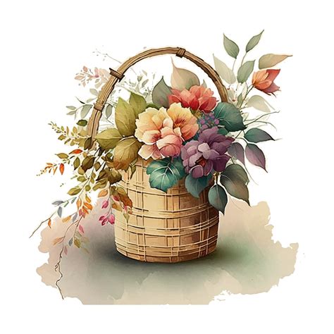 Watercolor Flowers Clipart vector, Easter Basket Png, Spring Floral ...
