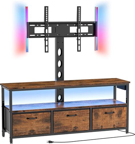 Soporte de TV con soporte y toma de corriente, soporte giratorio para TV con luces LED para ...