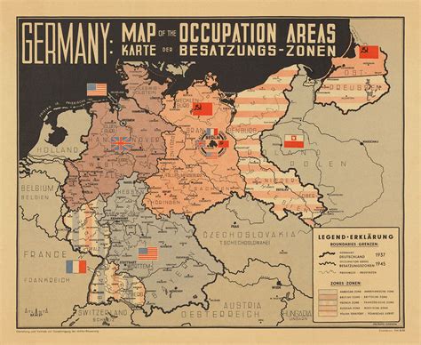 Old Post World War 2 Germany Map - East & West Germany Potsdam Confere ...