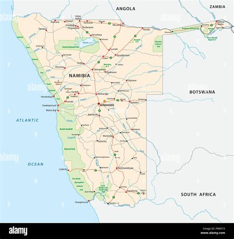 detailed roads and national park map of namibia Stock Vector Image & Art - Alamy