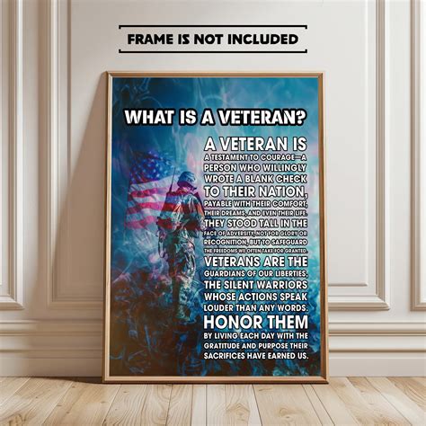 Veteran Definition Wall Art Gift, Patriotic Military Print, Soldier Poster, American Flag Decor ...