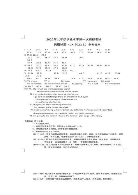 山东省济南市历下区2022年九年级学业水平第一次模拟考试英语试题（图片版含答案无听力音频及原文）-21世纪教育网