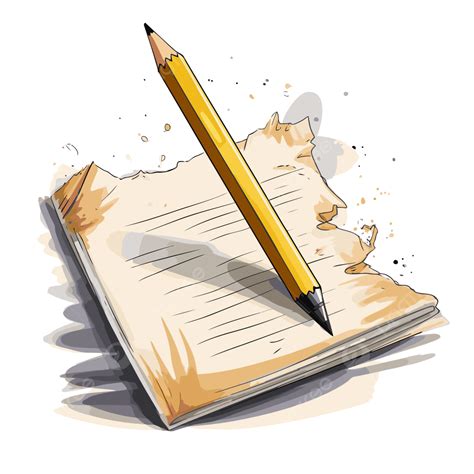 Pencil And Paper Vector, Sticker Clipart Writing Book With Pencil On It Cartoon, Sticker ...