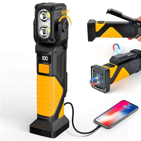 LED Work Light, Rechargeable Work Light with Magnetic Base and Hanging ...