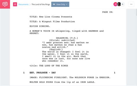 Image result for Lotr Script