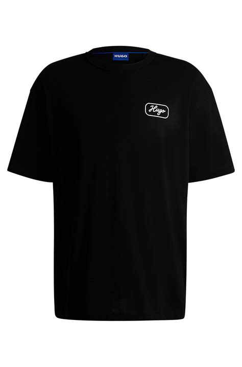 HUGO - Loose-fit T-shirt in cotton with racing artwork - Black