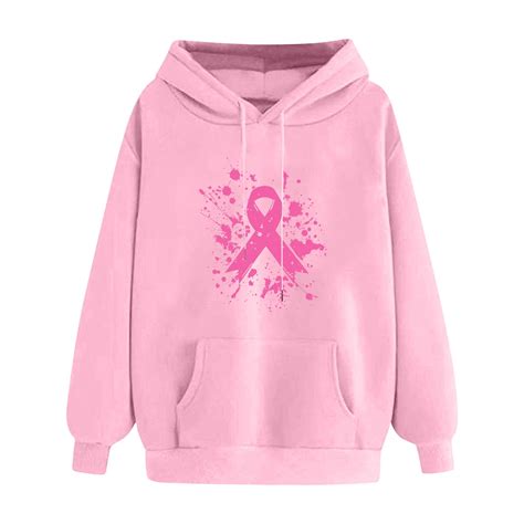 Breast Cancer Awareness Hoodies for Women Pink Ribbon Hooded Sweatshirt 2025 Long Sleeve Hoodie ...