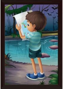 Boy With A Map Paper Poster Dark Brown Frame Paper Print - Abstract ...