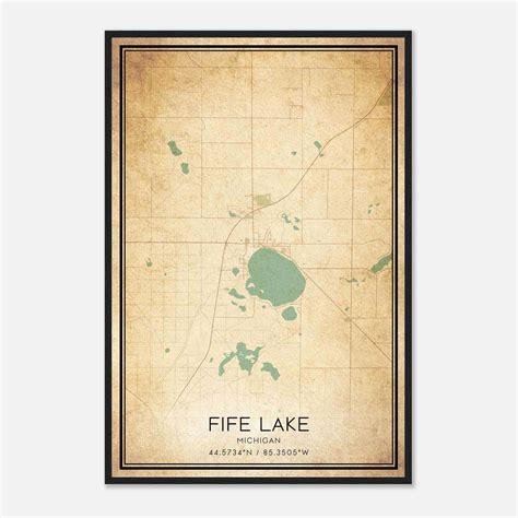 Vintage Fife Lake Michigan Map Poster, Fife Lake MI City Road Wall Art ...