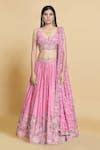 Buy Pink Silk, Chiffon, Organza Embroidery, Sequins, Stones Floral ...