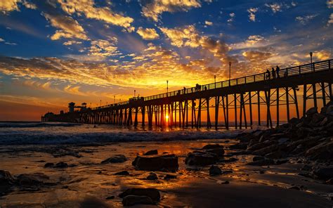 Red Sunset At The Oceanside Pier San Diego California United States Of ...