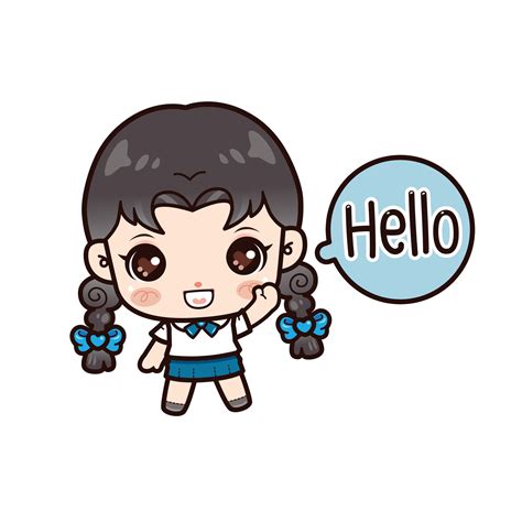 Student girl say Hello, Kawaii cartoon style 47440609 Vector Art at ...