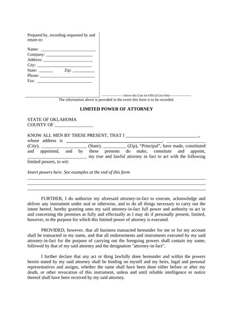 Limited Power of Attorney - Blank Fillable Template | Fill Out, Print ...