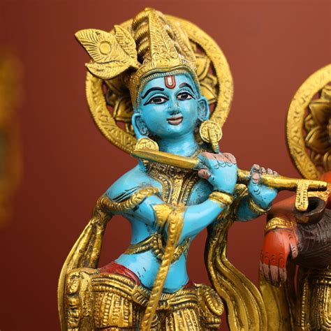 Buy This Coloured Brass Radha Krishna Statue Online – Ethnic India ...