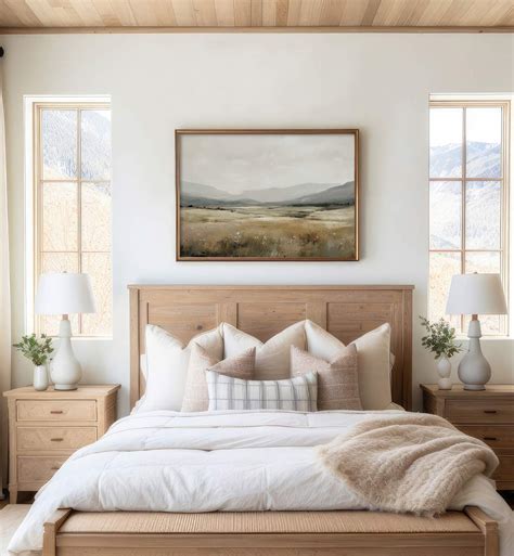How to Hang Art Above a Bed - Plank and Pillow