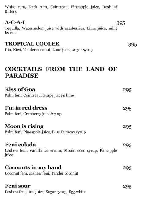 Menu at ADEGA CAMOENS, Margao, Taj Exotica