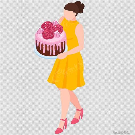 女人端着生日蛋糕图片_节日元素_编号12094341_红动中国