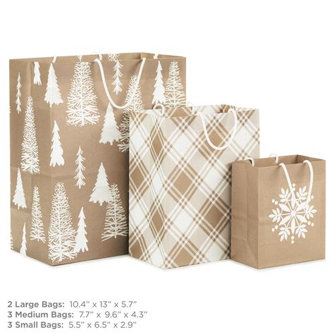 Christmas Kraft 8-Pack Holiday Gift Bags, Assorted Sizes and Designs ...