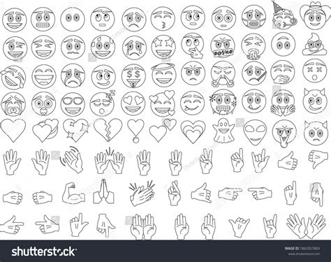 Black White Emojis Emoticons Line Only: เวกเตอร์สต็อก (ปลอดค่าลิขสิทธิ์ ...