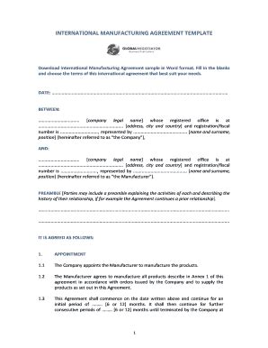 Fillable Online International Manufacturing Agreement Sample Template ...