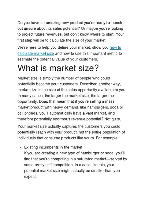 Market Size Analysis: Calculating Potential & Defining Customers - Studocu