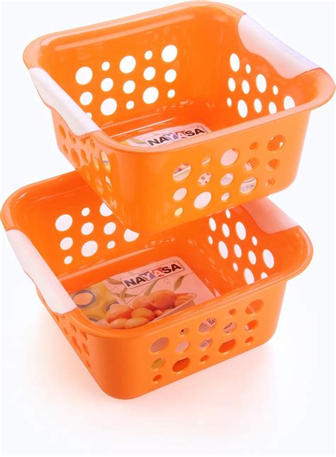 Nayasa Lacy 2 Piece Plastic Tall Cylindrical Basket Set, Yellow ...